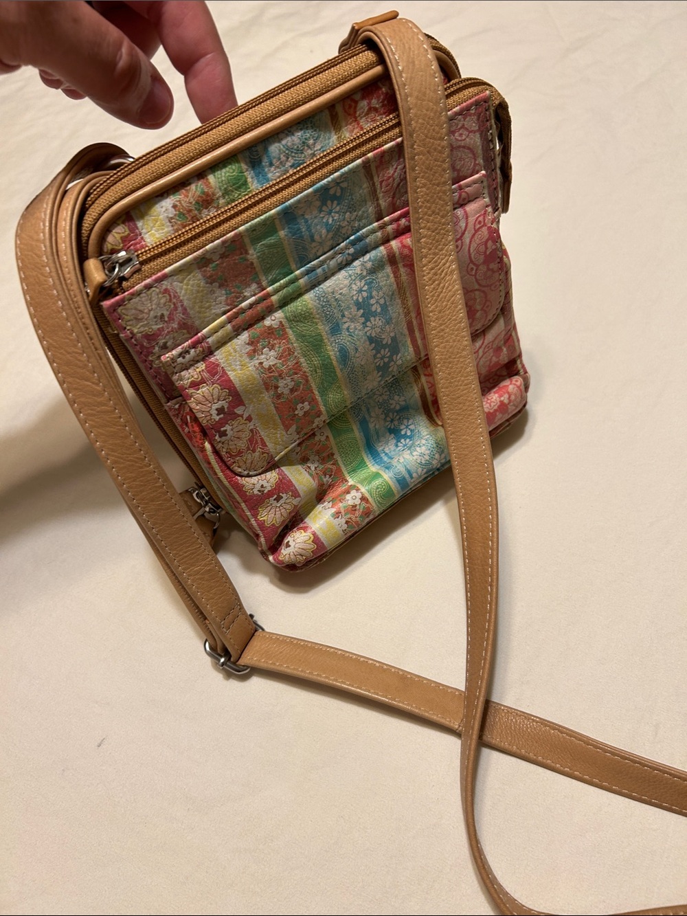 Fossil Multicolor Floral Stripe Crossbody with Tan Trim